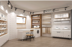 minimalist store interior design of belif retail store