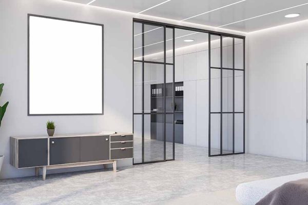 minimalist home interior design with glass door
